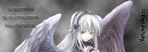 Rating: Safe Score: 0 Tags: 1girl angel_wings bangs black_ribbon black_wings closed_mouth detached_collar dress feathered_wings feathers flower frills hairband image long_hair long_sleeves looking_at_viewer ribbon silver_hair solo suigintou white_wings wings User: admin