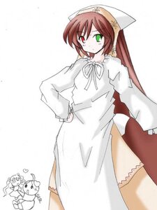 Rating: Safe Score: 0 Tags: blush brown_hair dress green_eyes hand_on_hip head_scarf heterochromia image long_hair long_sleeves looking_at_viewer multiple_girls red_eyes simple_background solo suiseiseki twintails very_long_hair white_background User: admin