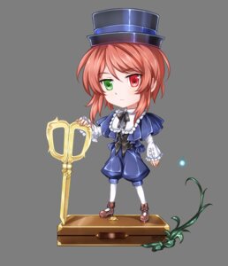 Rating: Safe Score: 0 Tags: 1girl blue_dress bow brown_hair chibi dress frills full_body green_eyes hat heterochromia image looking_at_viewer pantyhose red_eyes ribbon short_hair solo souseiseki standing top_hat transparent_background User: admin