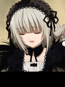 Rating: Safe Score: 0 Tags: 1girl :d bangs black_ribbon closed_eyes dress gothic_lolita hairband image letterboxed lolita_fashion lolita_hairband long_hair open_mouth question ribbon silver_hair smile solo suigintou User: admin