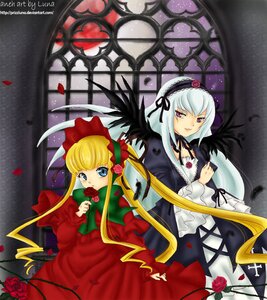 Rating: Safe Score: 0 Tags: 2girls blonde_hair blue_eyes bow dress flower frills green_bow hairband image long_hair long_sleeves looking_at_viewer multiple_girls pair petals red_dress red_flower red_rose rose rose_petals shinku silver_hair suigintou twintails very_long_hair wings User: admin