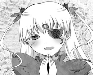 Rating: Safe Score: 0 Tags: 1girl barasuishou blush flower greyscale hair_ribbon image long_hair looking_at_viewer monochrome ribbon rose solo upper_body User: admin