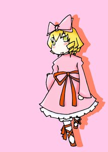 Rating: Safe Score: 0 Tags: 1girl :o blonde_hair blush bow dress full_body green_eyes hair_bow hina_ichigo hinaichigo image long_sleeves pink_background pink_bow pink_dress simple_background solo standing User: admin