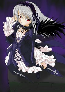 Rating: Safe Score: 0 Tags: 1girl black_wings commentary_request detached_collar dress flower frilled_sleeves frills hairband highres image ishikkoro long_hair long_sleeves looking_at_viewer red_eyes rose rozen_maiden silver_hair solo suigintou wings User: admin