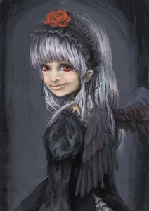 Rating: Safe Score: 0 Tags: 1girl bangs black_dress closed_mouth dress flower frills gothic_lolita hairband image juliet_sleeves lips lolita_fashion long_hair long_sleeves looking_at_viewer red_eyes rose silver_hair smile solo suigintou upper_body wings User: admin