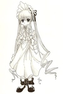 Rating: Safe Score: 0 Tags: 1girl auto_tagged bow bowtie dress full_body image long_hair long_sleeves looking_at_viewer monochrome ribbon shinku shoes solo standing twintails very_long_hair User: admin
