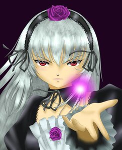 Rating: Safe Score: 0 Tags: 1girl black_wings dress flower frills frown hairband image long_hair long_sleeves looking_at_viewer pink_rose pov purple_flower purple_rose red_eyes red_rose rose silver_hair simple_background solo suigintou upper_body wings User: admin