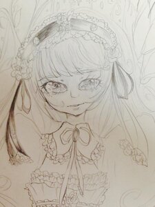 Rating: Safe Score: 0 Tags: 1girl choker frills greyscale hairband image lolita_hairband long_hair looking_at_viewer monochrome sketch solo suigintou tears traditional_media upper_body User: admin