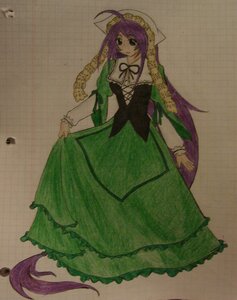 Rating: Safe Score: 0 Tags: 1girl dress frills full_body green_dress image long_hair long_sleeves looking_at_viewer puffy_sleeves purple_hair ribbon solo standing suiseiseki very_long_hair User: admin