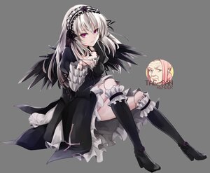 Rating: Safe Score: 0 Tags: 1girl black_dress black_footwear black_wings boots breasts dress frilled_sleeves frills gothic_lolita hairband high_heels image lolita_fashion long_hair long_sleeves looking_at_viewer pink_eyes silver_hair sitting solo striped suigintou wings User: admin