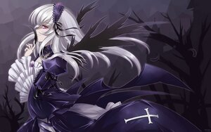 Rating: Safe Score: 3 Tags: 1girl black_wings commentary_request dress feathers flower frilled_sleeves frills hairband image juliet_sleeves long_hair long_sleeves mtyy photoshop_(medium) pink_eyes profile purple_eyes purple_flower ribbon rose rozen_maiden silver_hair solo suigintou very_long_hair wide_sleeves wind wings User: admin