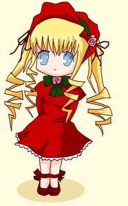 Rating: Safe Score: 0 Tags: 1girl auto_tagged blonde_hair blue_eyes bonnet bow bowtie dress drill_hair flower full_body green_bow image long_hair long_sleeves looking_at_viewer red_dress rose shinku simple_background solo standing twintails yellow_background User: admin