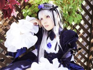 Rating: Safe Score: 0 Tags: 1girl dress flower gothic_lolita lips lolita_fashion long_hair long_sleeves rose solo suigintou white_hair User: admin