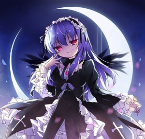 Rating: Safe Score: 0 Tags: 1girl bad_id bad_pixiv_id black_legwear crescent crescent_moon dress frills full_moon gothic_lolita hairband headdress image lolita_fashion lolita_hairband long_hair long_sleeves looking_at_viewer lowres moon pantyhose petals pf photoshop_(medium) purple_hair red_eyes rozen_maiden smile solo suigintou User: admin