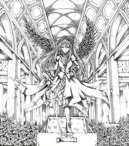 Rating: Safe Score: 0 Tags: 1girl church closed_eyes dress flower gate greyscale hairband image long_hair monochrome pillar rose solo standing suigintou wings User: admin