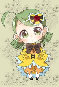 Rating: Safe Score: 0 Tags: 1girl :o ahoge black_bow black_footwear blush bow chibi dress drill_hair floral_background flower frills full_body green_eyes green_hair hair_ornament hat image kanaria long_sleeves looking_at_viewer rose solo standing twin_drills yellow_dress User: admin