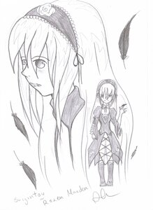 Rating: Safe Score: 0 Tags: 1girl auto_tagged black_feathers blush dress feathers full_body greyscale hairband image long_hair long_sleeves looking_at_viewer monochrome simple_background solo standing suigintou very_long_hair white_background wings User: admin