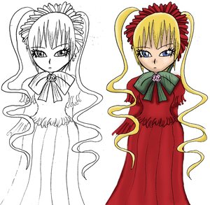 Rating: Safe Score: 0 Tags: 2girls blonde_hair blue_eyes bonnet bow bowtie capelet dress full_body image long_hair long_sleeves looking_at_viewer multiple_girls ribbon serious shinku sidelocks simple_background solo standing twin_drills twintails very_long_hair white_background User: admin
