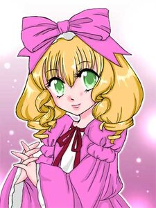 Rating: Safe Score: 0 Tags: 1girl blonde_hair bow dress green_eyes hair_bow hands_clasped hina_ichigo hinaichigo image juliet_sleeves long_sleeves looking_at_viewer own_hands_together pink_bow pink_dress puffy_sleeves purple_background short_hair solo upper_body User: admin