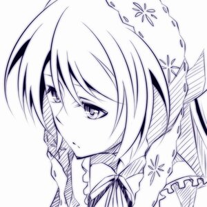 Rating: Safe Score: 0 Tags: 1girl frills image monochrome ribbon short_hair simple_background solo suiseiseki User: admin