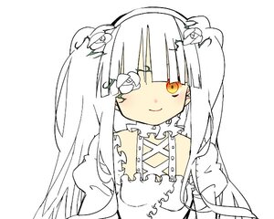 Rating: Safe Score: 0 Tags: 1girl bangs closed_mouth detached_collar dress flower frills hair_flower image kirakishou long_hair looking_at_viewer puffy_sleeves simple_background smile solo upper_body white_background yellow_eyes User: admin