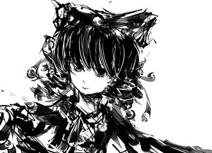 Rating: Safe Score: 0 Tags: 1girl bow greyscale hair_bow hair_tubes hakurei_reimu hinaichigo houjuu_nue image looking_at_viewer monochrome solo User: admin