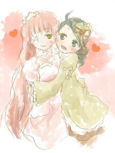 Rating: Safe Score: 0 Tags: 2girls blush dress flower green_eyes green_hair heart image kanaria kirakishou long_hair long_sleeves multiple_girls open_mouth pair pink_hair smile very_long_hair wide_sleeves User: admin