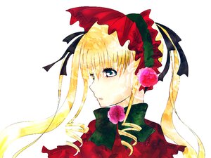 Rating: Safe Score: 0 Tags: 1girl blonde_hair blue_eyes bonnet bow bowtie flower image long_hair pink_flower pink_rose portrait red_flower red_rose rose shinku simple_background solo white_background User: admin