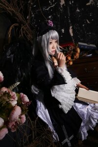 Rating: Safe Score: 0 Tags: 1girl dress flower lips long_hair red_eyes solo standing suigintou User: admin