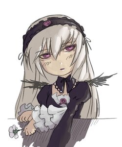 Rating: Safe Score: 0 Tags: 1girl black_wings detached_collar dress flower frilled_sleeves frills hairband image juliet_sleeves lolita_hairband long_hair long_sleeves looking_at_viewer pink_eyes puffy_sleeves silver_hair simple_background solo suigintou upper_body white_background wings User: admin