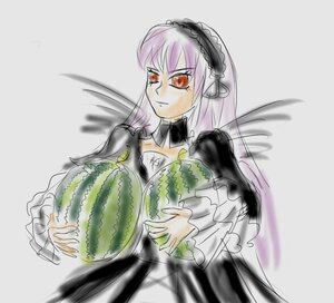 Rating: Safe Score: 0 Tags: 1girl black_dress black_ribbon closed_mouth dress food frilled_sleeves frills grey_background hairband holding image long_hair long_sleeves looking_at_viewer red_eyes simple_background solo suigintou very_long_hair wings User: admin