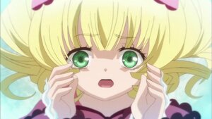 Rating: Safe Score: 0 Tags: 1girl bangs blonde_hair blunt_bangs blurry bow depth_of_field eyebrows_visible_through_hair green_eyes heart hinaichigo image looking_at_viewer open_mouth solo User: admin