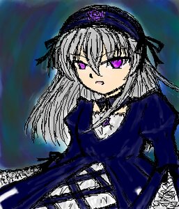 Rating: Safe Score: 0 Tags: 1girl choker dress image long_hair long_sleeves looking_at_viewer oekaki purple_eyes solo suigintou User: admin