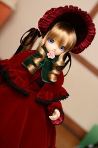 Rating: Safe Score: 0 Tags: 1girl blonde_hair blue_eyes blurry blurry_background blurry_foreground bonnet bow cup depth_of_field doll dress figure flower frills long_hair long_sleeves looking_at_viewer photo pink_flower pink_rose red_dress rose saucer shinku sitting solo teacup twintails User: admin