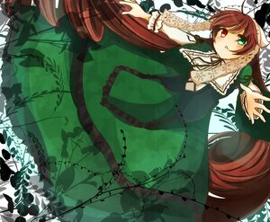 Rating: Safe Score: 0 Tags: 1girl brown_hair dress frills green_dress green_eyes hat heterochromia image long_hair long_sleeves looking_at_viewer red_eyes ribbon solo suiseiseki twintails very_long_hair User: admin