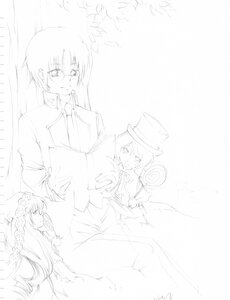 Rating: Safe Score: 0 Tags: dress formal glasses hat image long_hair long_sleeves monochrome multiple_girls pair smile souseiseki suiseiseki top_hat User: admin