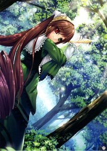 Rating: Safe Score: 0 Tags: 1girl brown_hair day dress forest frills green_dress head_scarf heterochromia image long_hair long_sleeves looking_at_viewer looking_back nature outdoors red_eyes smile solo suiseiseki sunlight tree very_long_hair User: admin