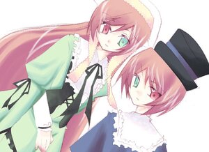 Rating: Safe Score: 0 Tags: 2girls brown_hair dress green_dress green_eyes hat heterochromia image long_hair long_sleeves looking_at_viewer multiple_girls pair red_eyes siblings simple_background sisters souseiseki suiseiseki top_hat twins very_long_hair white_background User: admin