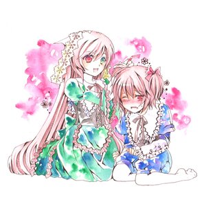 Rating: Safe Score: 0 Tags: 2girls alternate_hairstyle blush brown_hair commentary_request dress green_eyes heterochromia image long_hair multiple_girls n-mix one_eye_closed open_mouth pair pink_eyes pink_hair red_eyes rozen_maiden short_hair siblings sisters sitting smile souseiseki suiseiseki twins twintails very_long_hair User: admin