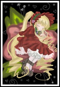 Rating: Safe Score: 0 Tags: 1girl blonde_hair bonnet bow closed_eyes cup dress flower heart image letterboxed long_hair long_sleeves lying pink_bow red_dress rose shinku sleeping solo teacup very_long_hair User: admin