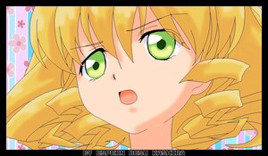 Rating: Safe Score: 0 Tags: 1girl anime_coloring black_border blonde_hair border close-up drill_hair eyebrows_visible_through_hair face green_eyes hinaichigo image letterboxed looking_at_viewer open_mouth parody ringlets solo subtitled twin_drills User: admin