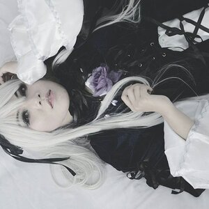 Rating: Safe Score: 0 Tags: 1girl dress flower gothic_lolita lips long_hair long_sleeves realistic ribbon rose solo suigintou upper_body white_hair User: admin