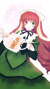 Rating: Safe Score: 0 Tags: 1girl brown_hair dress green_dress green_eyes heterochromia image long_hair long_sleeves looking_at_viewer red_eyes smile solo suiseiseki very_long_hair watering_can User: admin