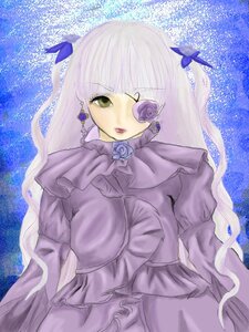 Rating: Safe Score: 0 Tags: 1girl barasuishou blonde_hair blue_butterfly bug butterfly dress eyepatch flower hair_ornament image insect long_hair rose solo User: admin