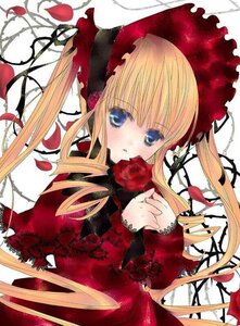 Rating: Safe Score: 0 Tags: 1girl blonde_hair blue_eyes bonnet bow dress drill_hair flower frills image long_hair long_sleeves looking_at_viewer marker_(medium) petals red_dress red_flower red_rose rose rose_petals shinku solo twin_drills twintails User: admin