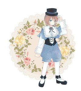 Rating: Safe Score: 0 Tags: 1girl brown_hair flower frills full_body green_eyes hat heterochromia image long_sleeves looking_at_viewer pantyhose red_eyes ribbon shoes short_hair shorts solo souseiseki standing top_hat white_legwear User: admin