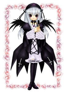 Rating: Safe Score: 0 Tags: 1girl boots dress flower frills full_body hairband image long_hair long_sleeves looking_at_viewer rose silver_hair solo suigintou wings User: admin