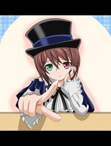 Rating: Safe Score: 0 Tags: 1girl brown_hair frills green_eyes hat heterochromia image index_finger_raised letterboxed long_sleeves looking_at_viewer pointing pointing_at_viewer red_eyes smile solo souseiseki top_hat User: admin