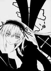 Rating: Safe Score: 0 Tags: 1girl blush dress floating_hair flower frills greyscale hairband image long_hair long_sleeves looking_at_viewer monochrome ribbon solo suigintou upper_body wings User: admin