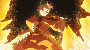 Rating: Safe Score: 0 Tags: 1girl closed_eyes cloud dress drill_hair flower frills green_hair hair_ornament image instrument kanaria light_particles long_sleeves music outdoors playing_instrument rose sky solo violin wide_sleeves User: admin